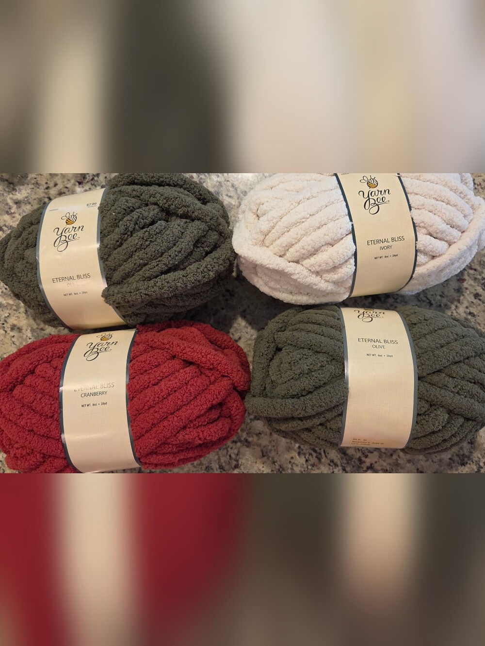 Plush Chenille Yarn Multipack – Olive, Cream, Red